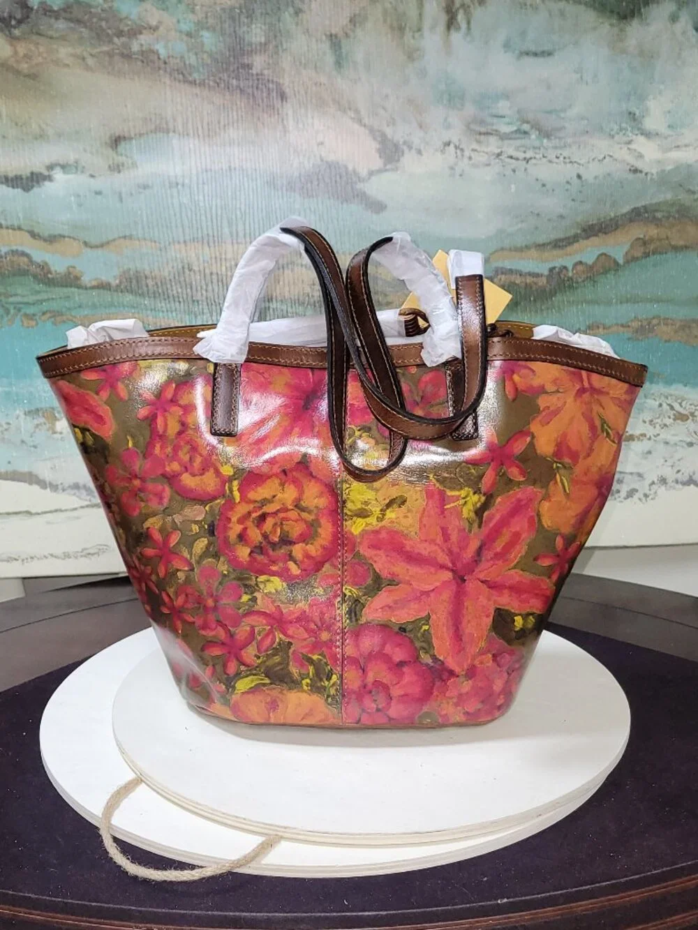 Patricia Nash Leather Marconia Floral Oil Tote, Item #HL01